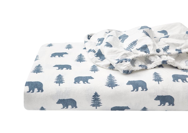 Eddie Bauer - Flannel Sheets Full Size, Anti-Pilling & Wrinkle Resistant Cotton, Touchably Soft for All-Season Comfort - Bed Sheets with Matching Pillowcases & Fitted Sheet (Bears and Trees Blue) - Image 3